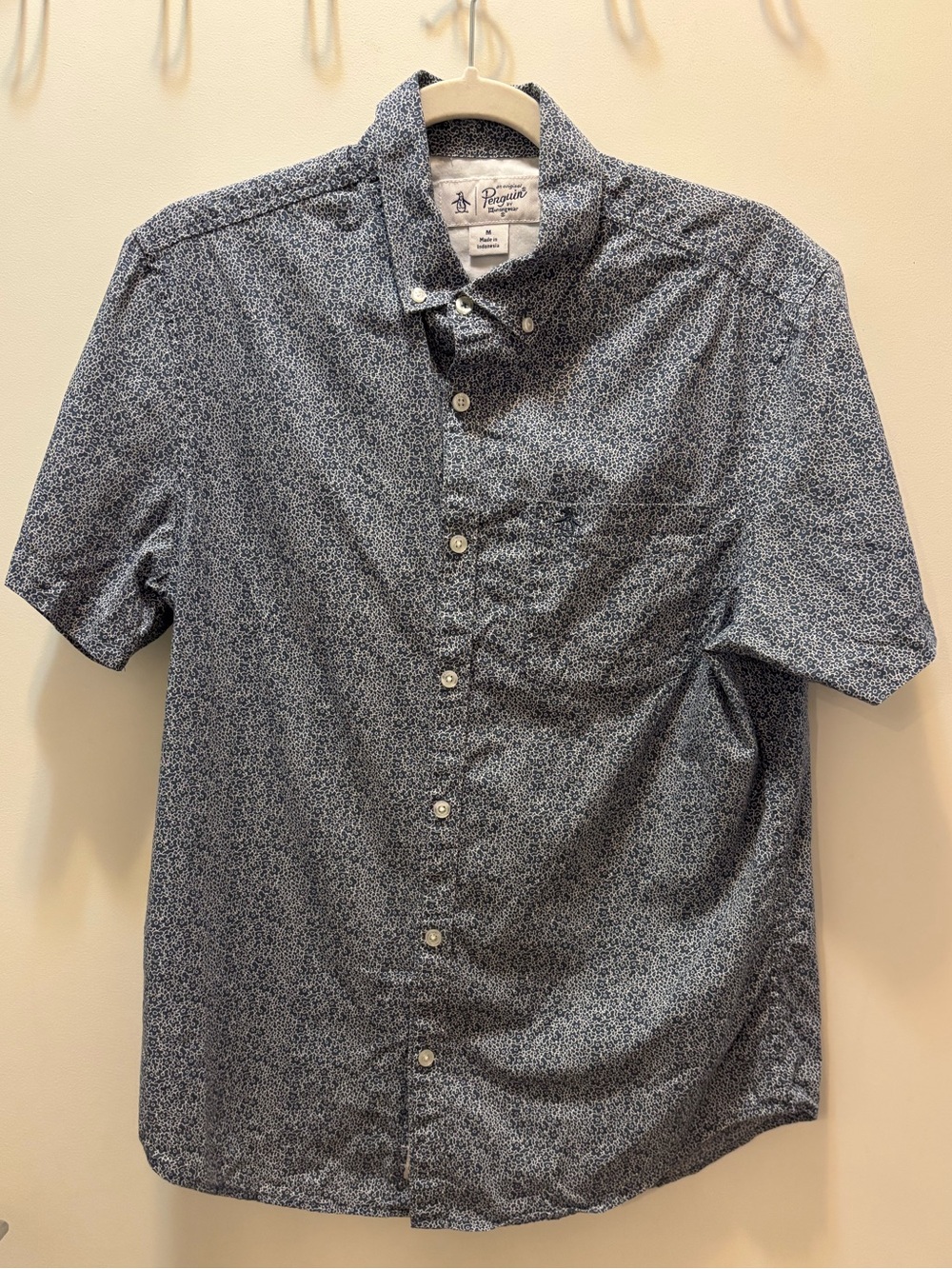 Original Penguin Men's Short-Sleeve Button-Down Shirt - Navy Microprint
